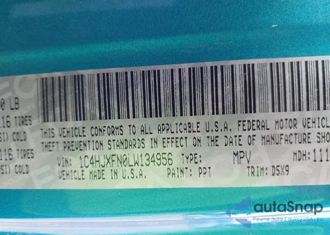 2020 Jeep Wrangler Unlimited Rubicon 4X4 z USA, uszkodzony, nr VIN 1C4HJXFN0LW134956